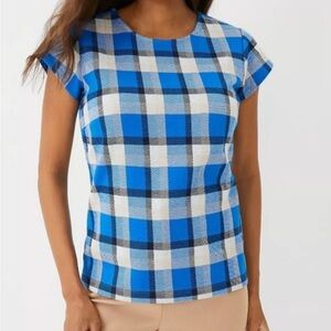 Ann Taylor Petites Plaid Cap Sleeve Top Denise Blouse, XXS